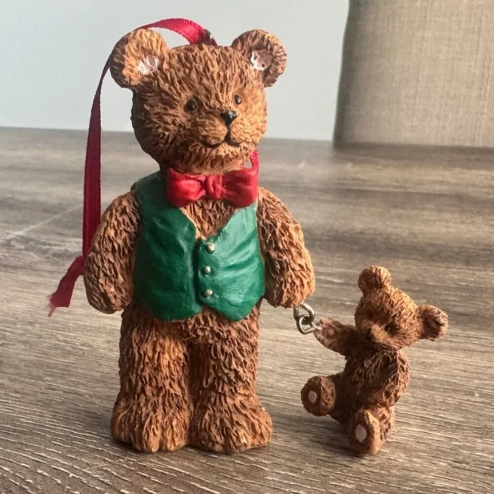 Holiday Christmas Ornament Teddy Bear & Cub Figurine